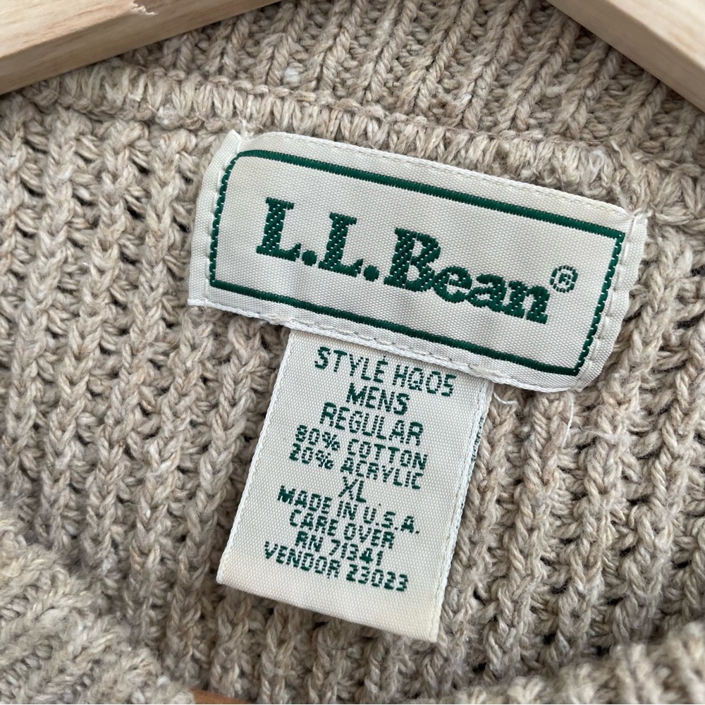 Vintage LL Bean Sweater Mens XL Beige Cotton Acrylic Knit Made USA 90s - Picture 3 of 5
